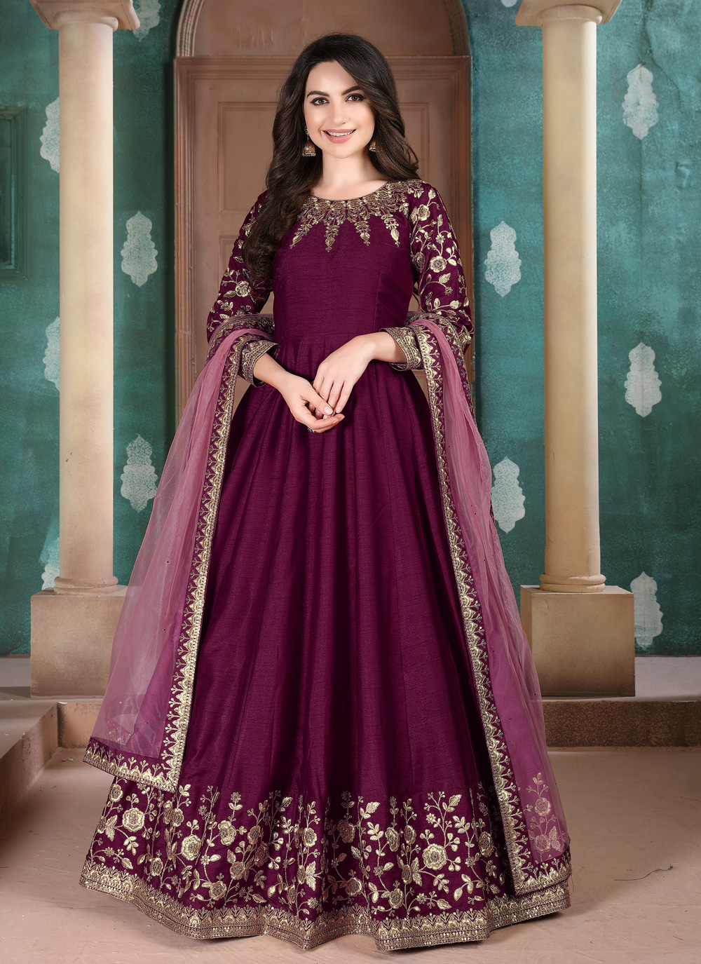 Wine deals anarkali suits