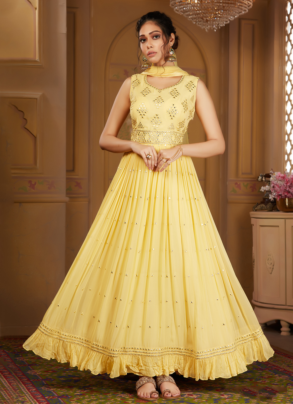 Buy Yellow Color Anarkali Suit Online : 163737