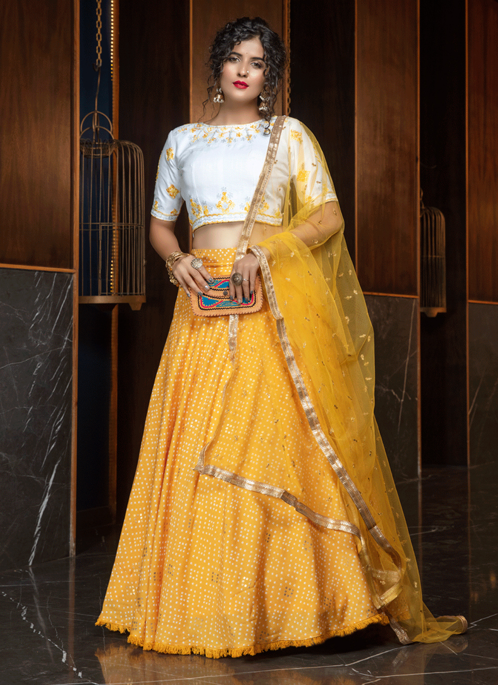 yellow cotton engagement lehenga choli 163396