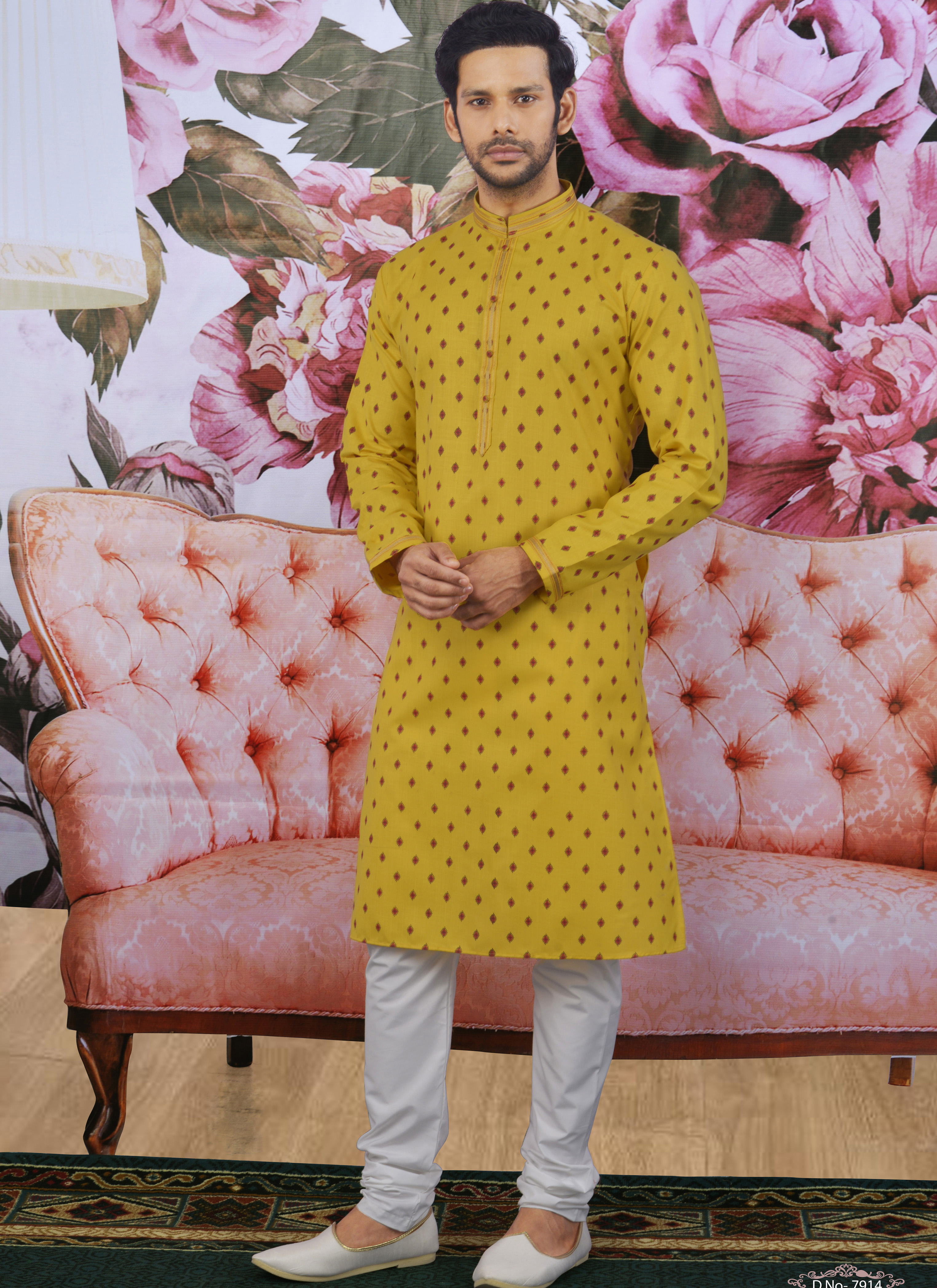 Buy Online Yellow Cotton Kurta Pyjama 157924