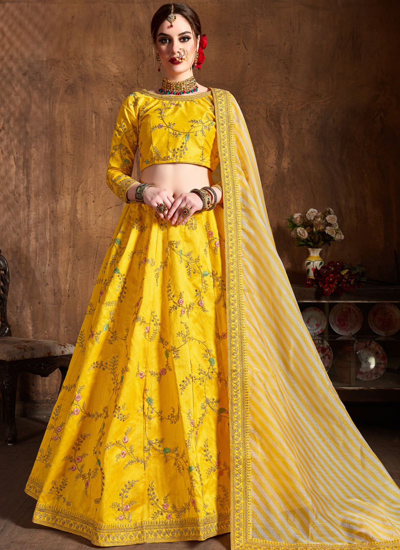 yellow and grey lehenga