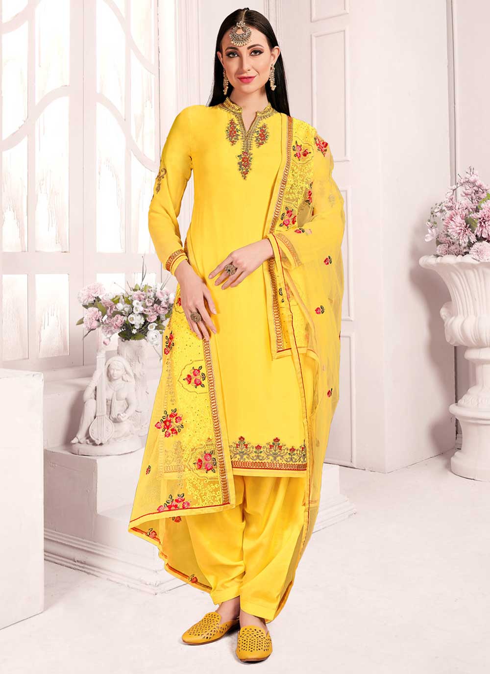 Buy Yellow Party Georgette Designer Patiala Suit : 161683