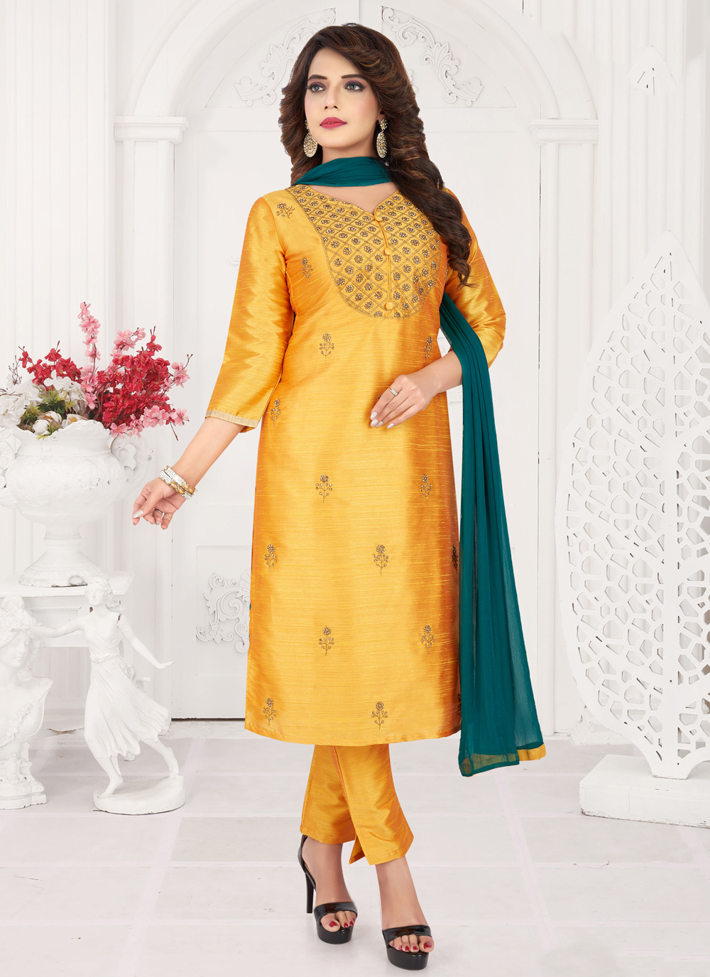 Buy Art Silk Embroidered Trendy Salwar Kameez 174782 