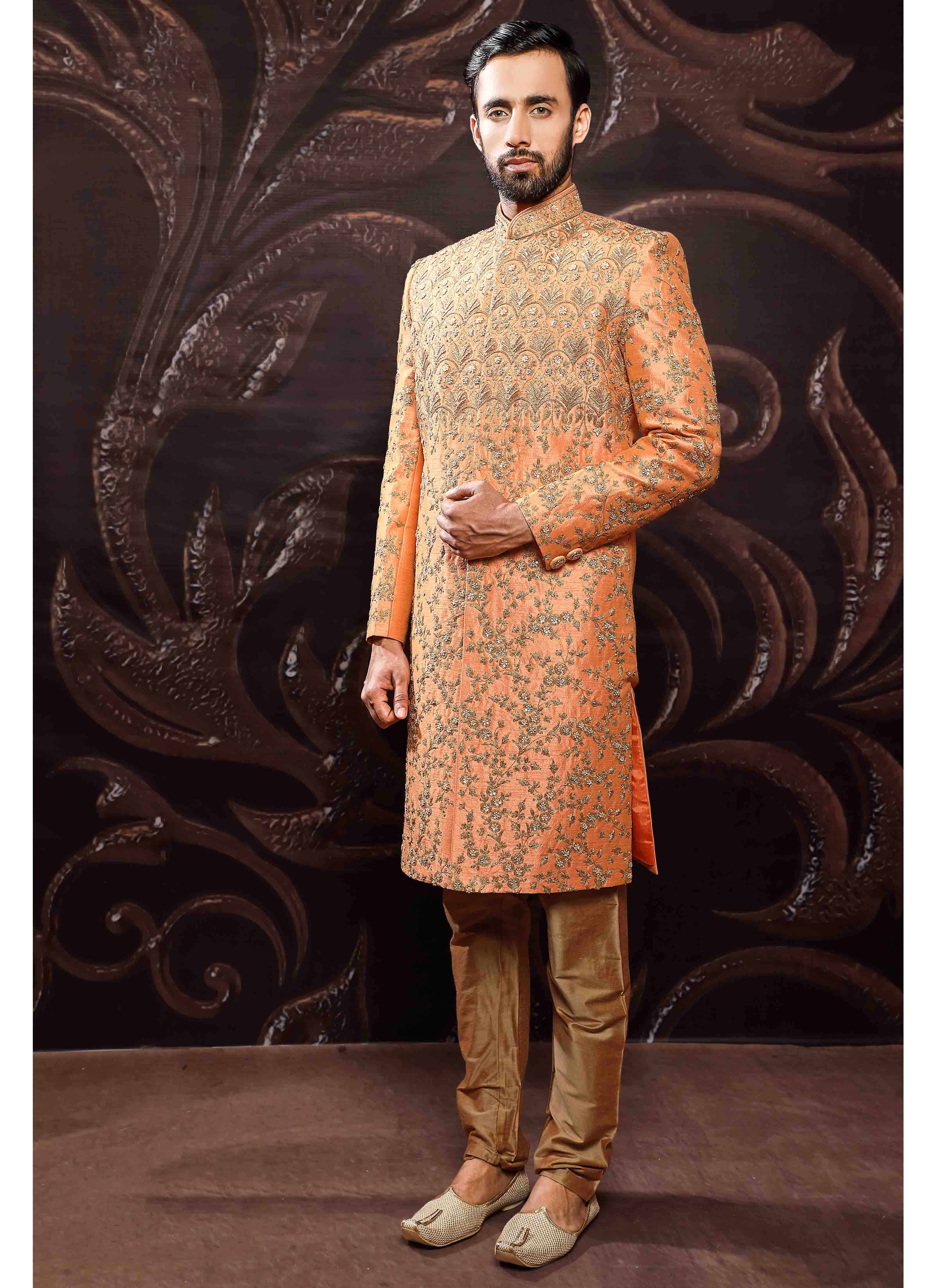 Buy Art Silk Sherwani In Gold Online 0931