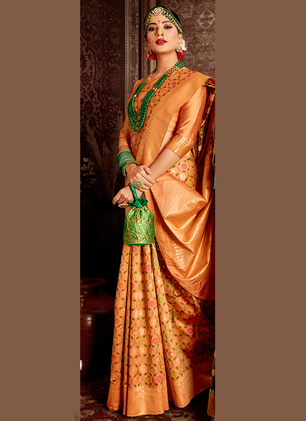 Buy Online Banarasi Silk Orange Traditional Saree 171236 Saree 7062