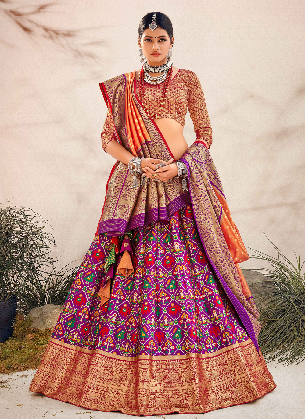 Buy Purple Lehenga And Blouse Chanderi Embroidered Gota Work Leaf Neck Set  For Women by Pants and Pajamas Online at Aza Fashions.