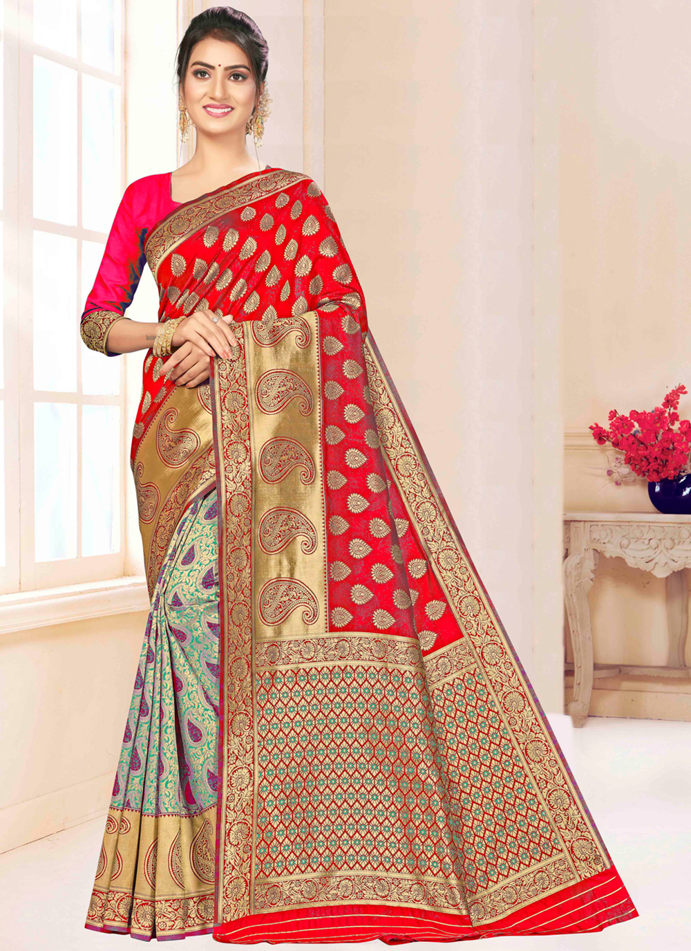 Buy Banarasi Silk Weaving Designer Saree in Multi Colour : 171411