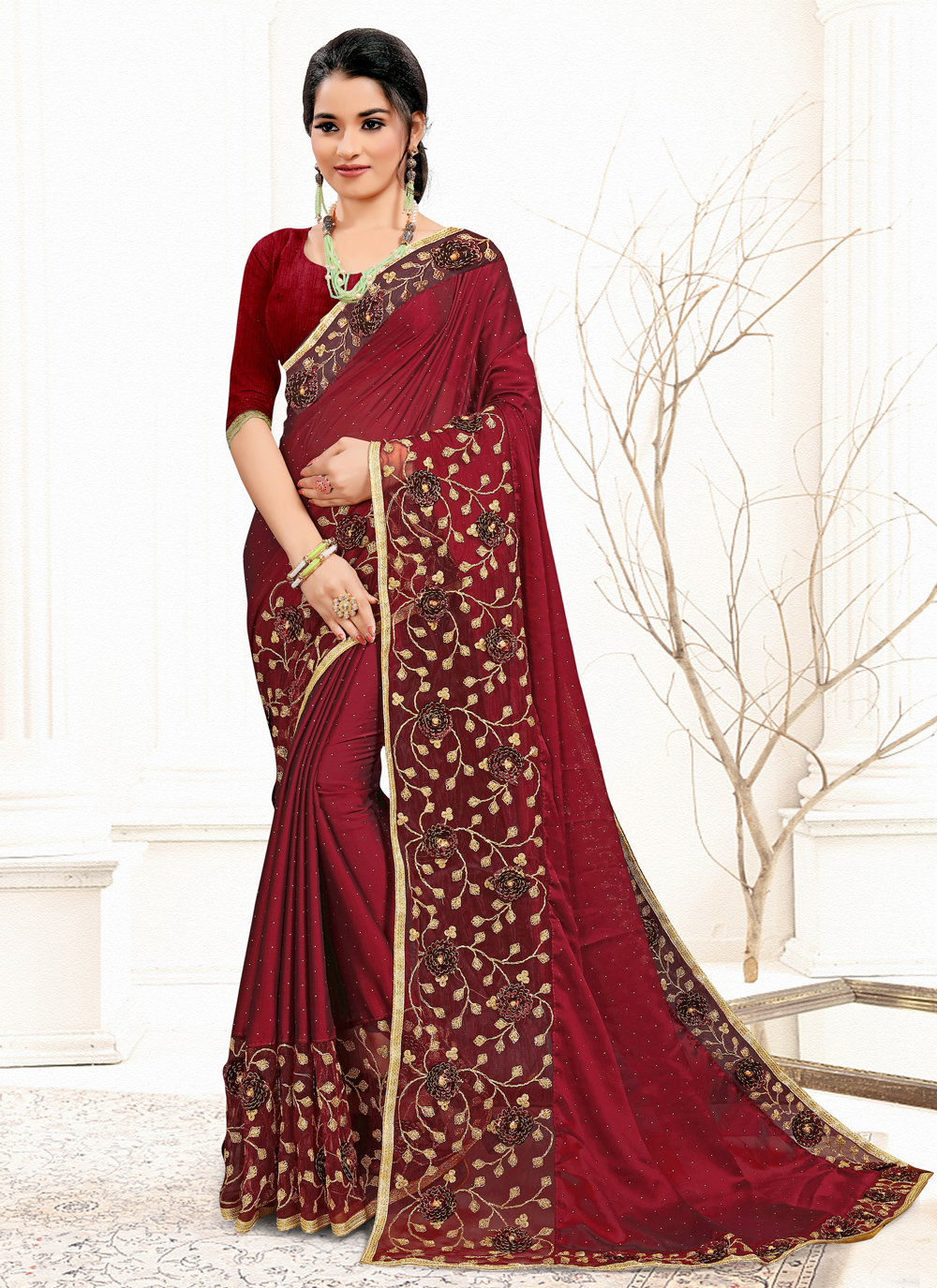 Banglori Silk Maroon Sequins Classic Designer Saree buy online