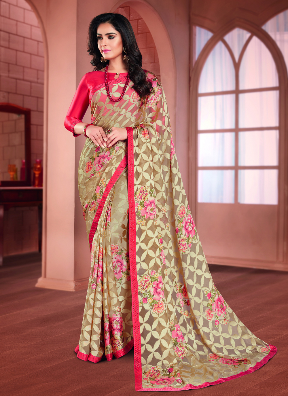 Orange Coloured Paisley Brasso Printed Saree