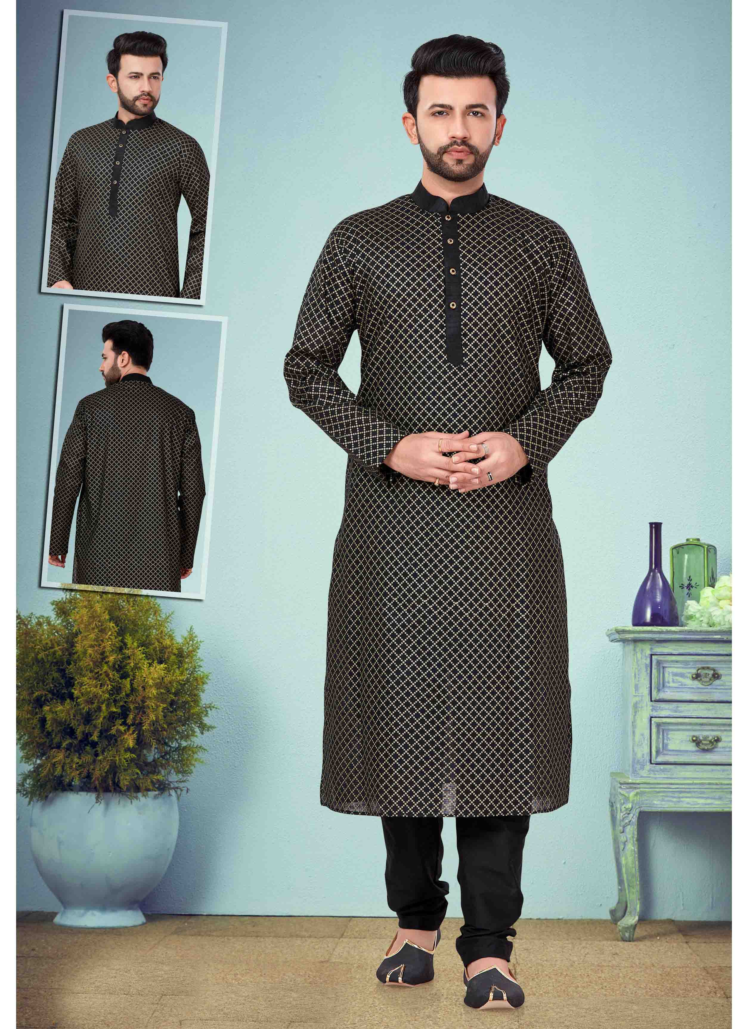 Shop Black Color Kurta Pyjama Online : 179317