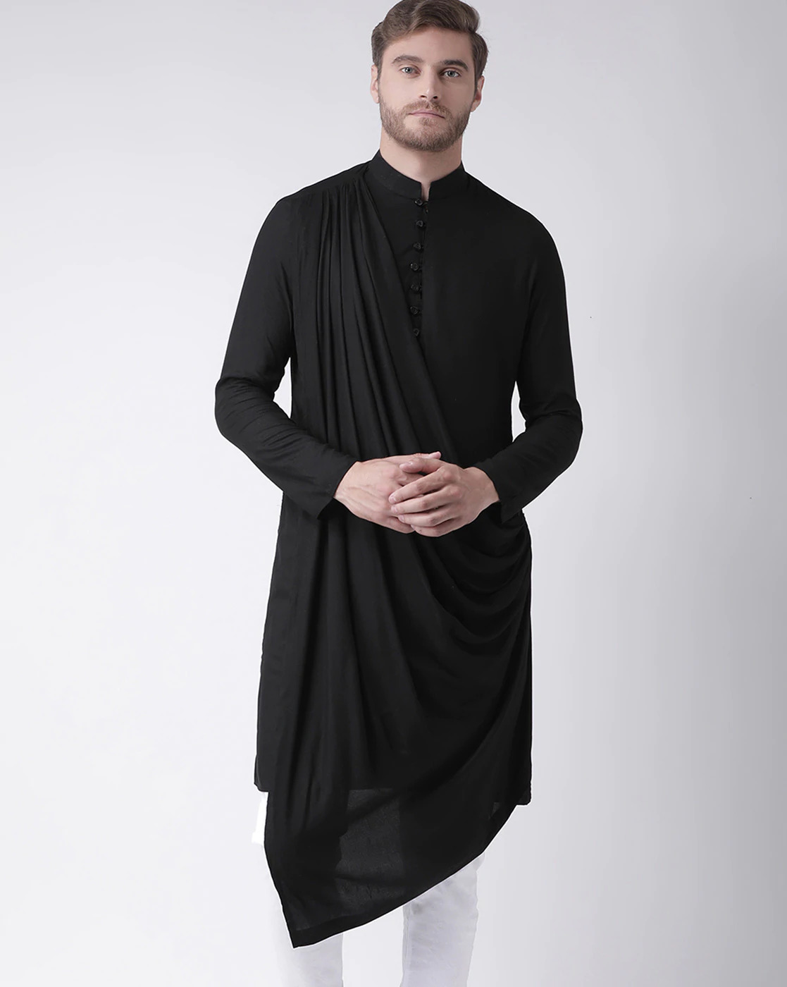 Buy HANGUP Black Solid Polyester Blend Mandarin Neck Men's Occasion Wear  Kurta | Shoppers Stop