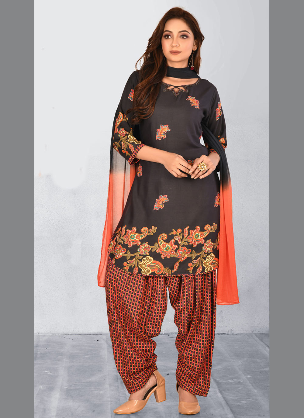 Buy Black Embroidered Readymade Salwar Kameez Online - Salwar Kameez