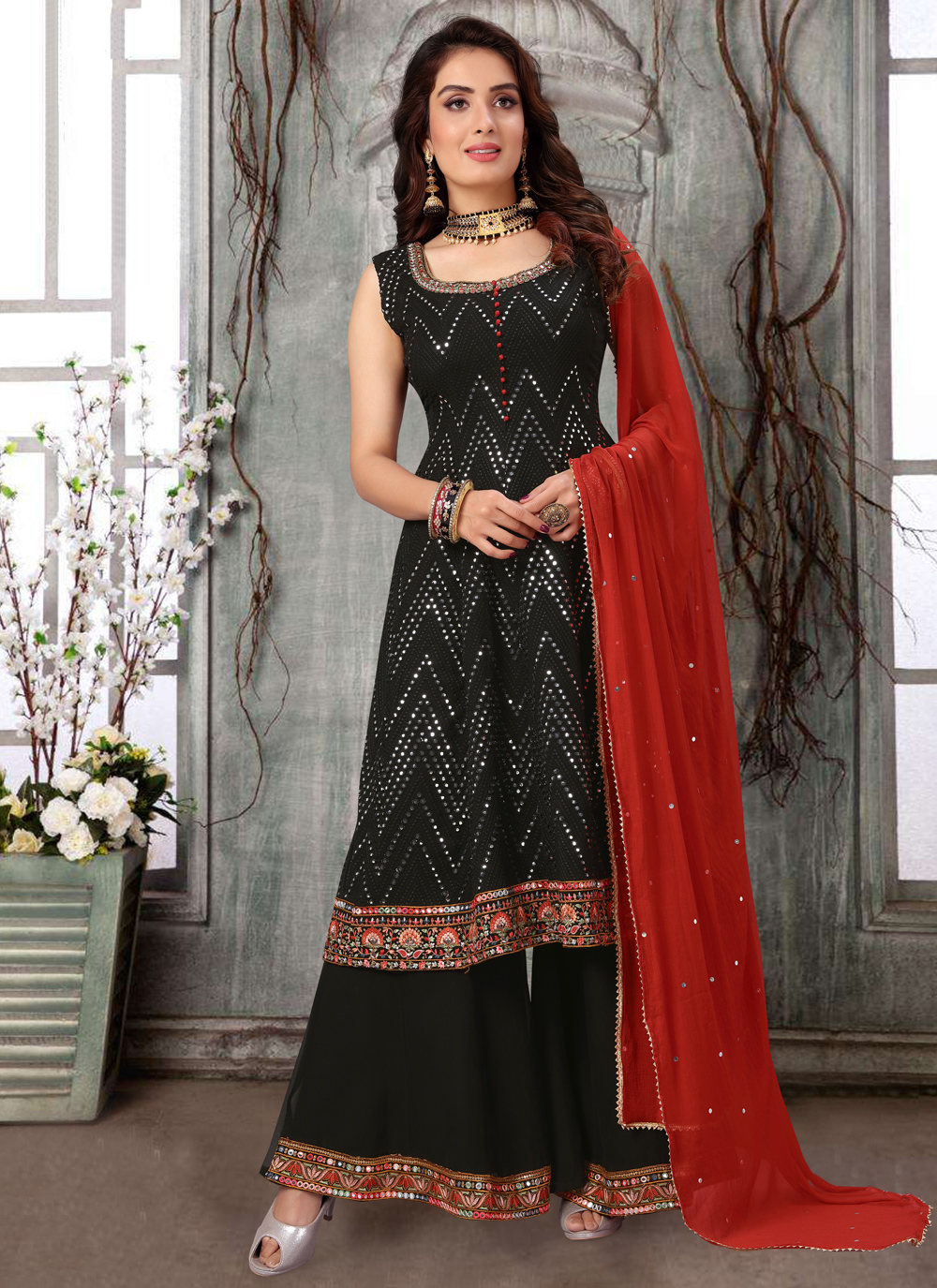 Buy Black Mehndi Readymade Suit Online 178342 