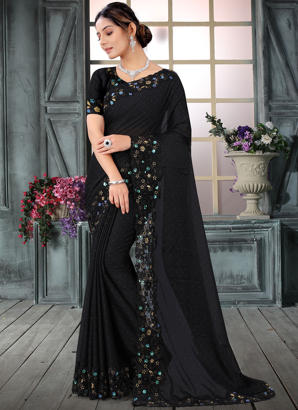 black reception contemporary saree 202027