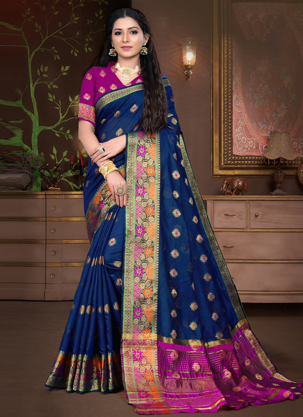 Buy Blue Ceremonial Designer Traditional Saree Online