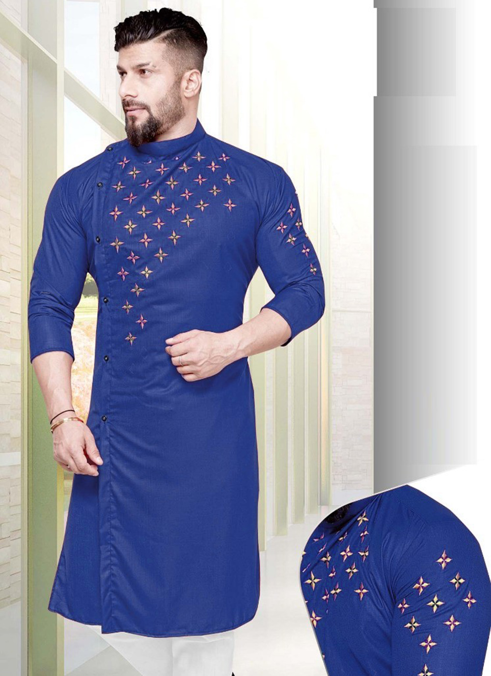 Shop Online Blue Cotton Reception Kurta 204262