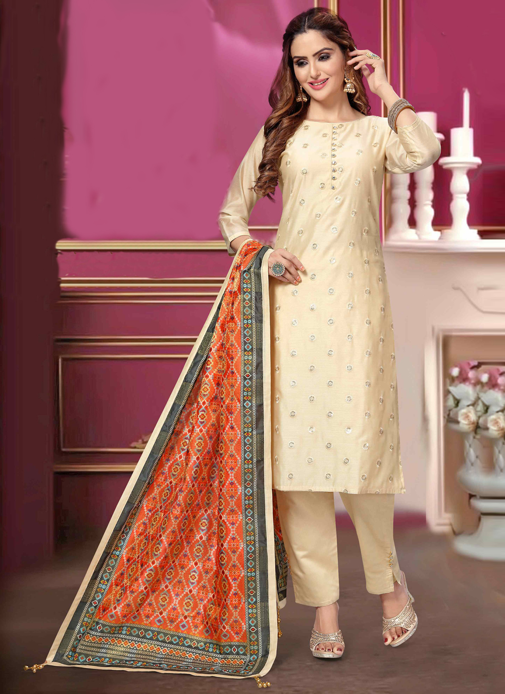 Buy Online Cream Ceremonial Designer Salwar Kameez : 171833