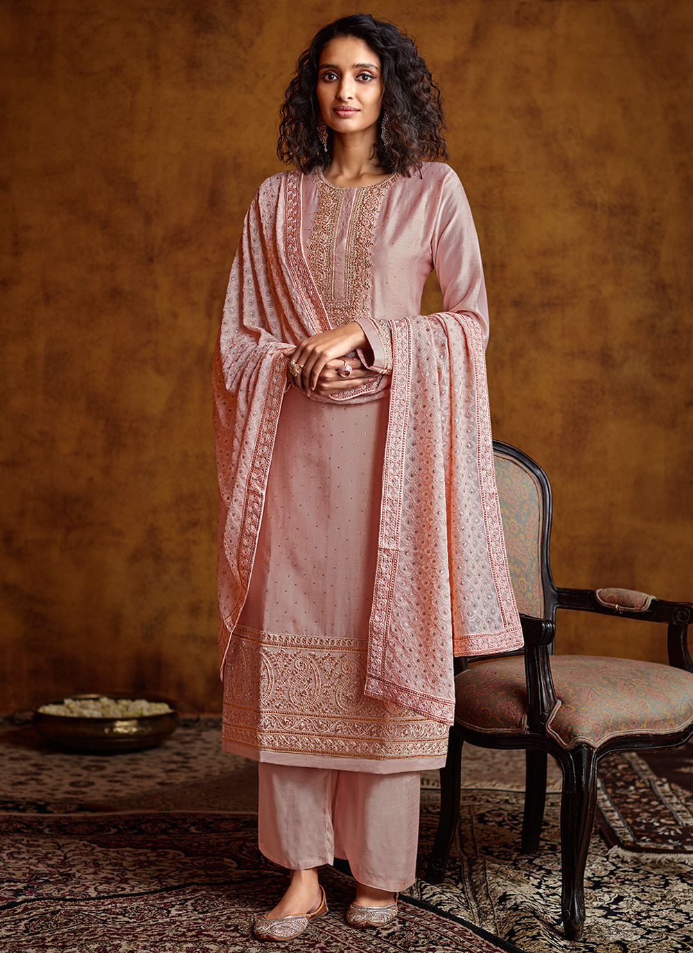 pink silk suit designs