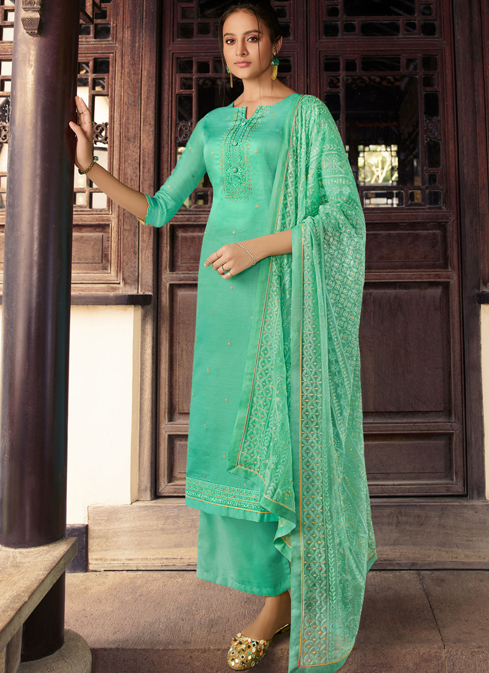 sea green palazzo suit