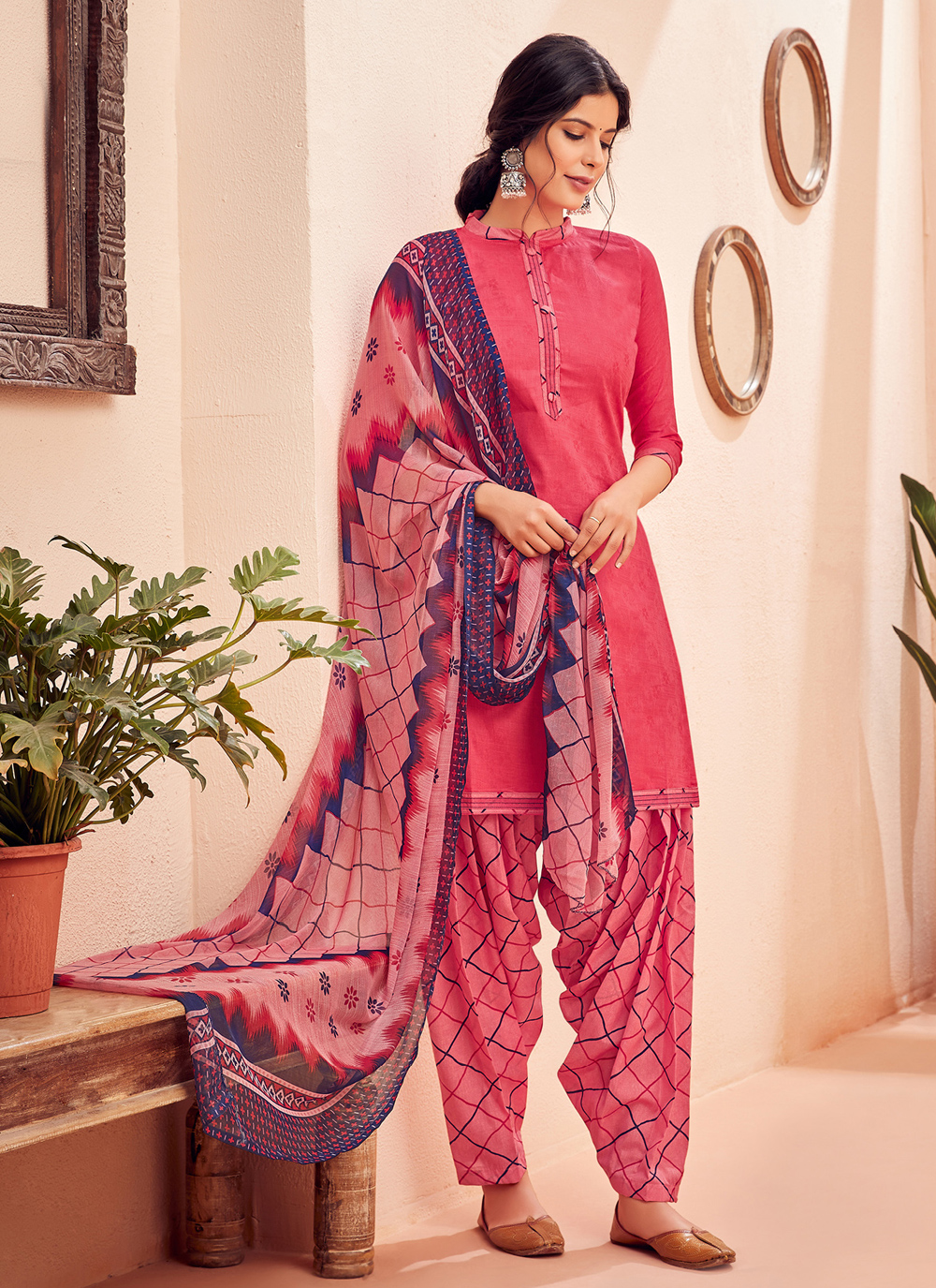 Monira Women's Pink Cotton Printed Unstitched Salwar Suit Material with  Dupatta (5119) : Amazon.in: Fashion