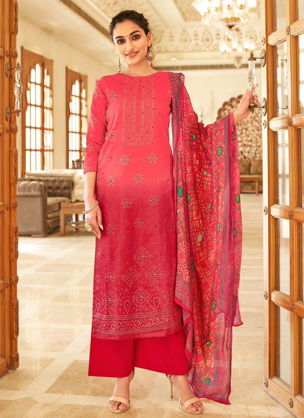 Shop Online Fancy Fabric Printed Hot Pink Designer Palazzo Salwar Suit ...