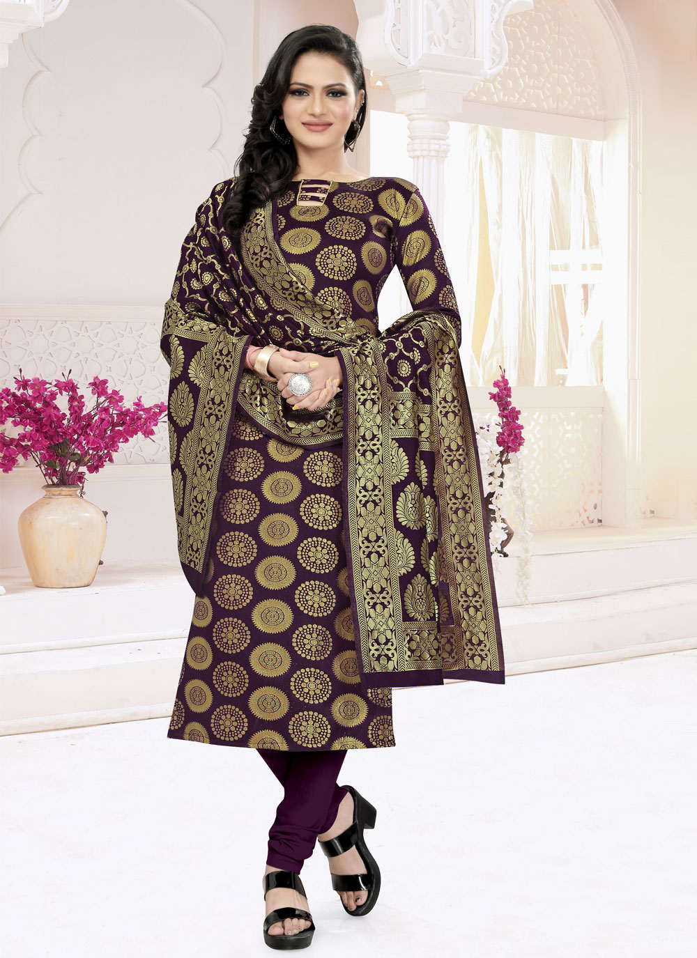 Fancy Fabric Purple Churidar Suit