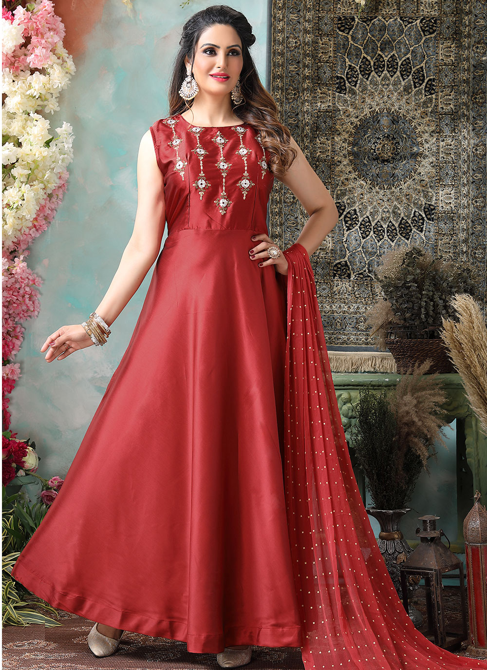 Shop Fancy Satin Floor Length Designer Suit Online 205897 Salwar Kameez