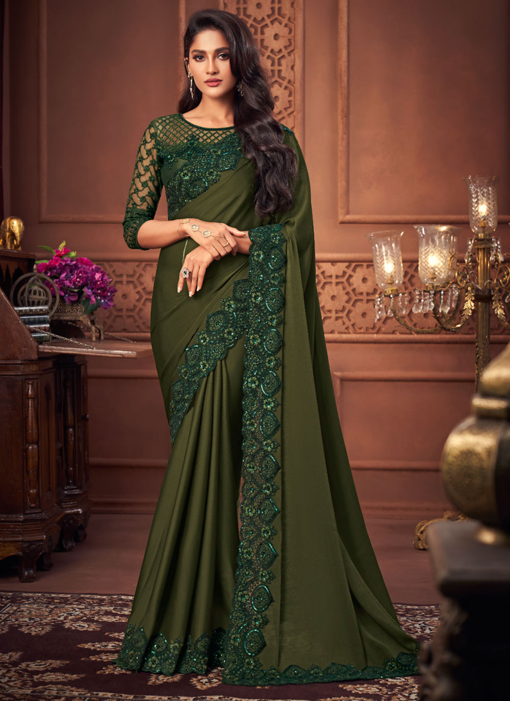 Buy Pga Self Design Kanjivaram Cotton Silk Dark Green Sarees Online @ Best  Price In India | Flipkart.com