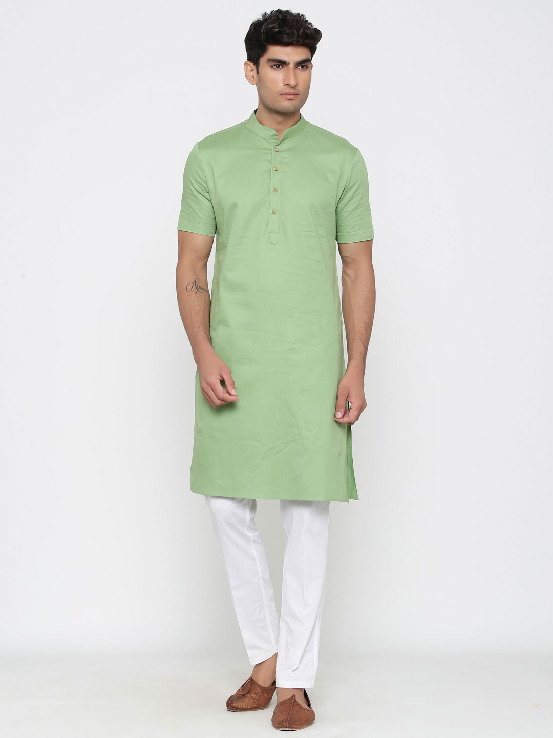 Green kurta white online pajama