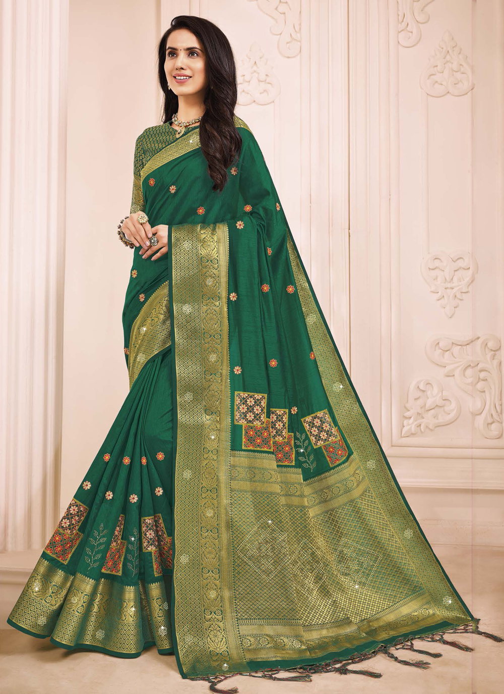 green saree engagement look