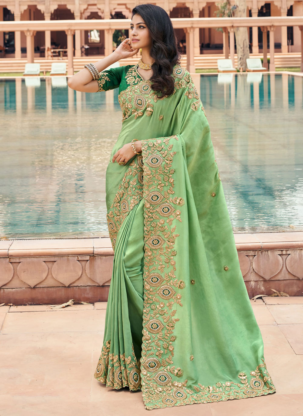 Shop Green Georgette Classic Saree Online : 198152 -