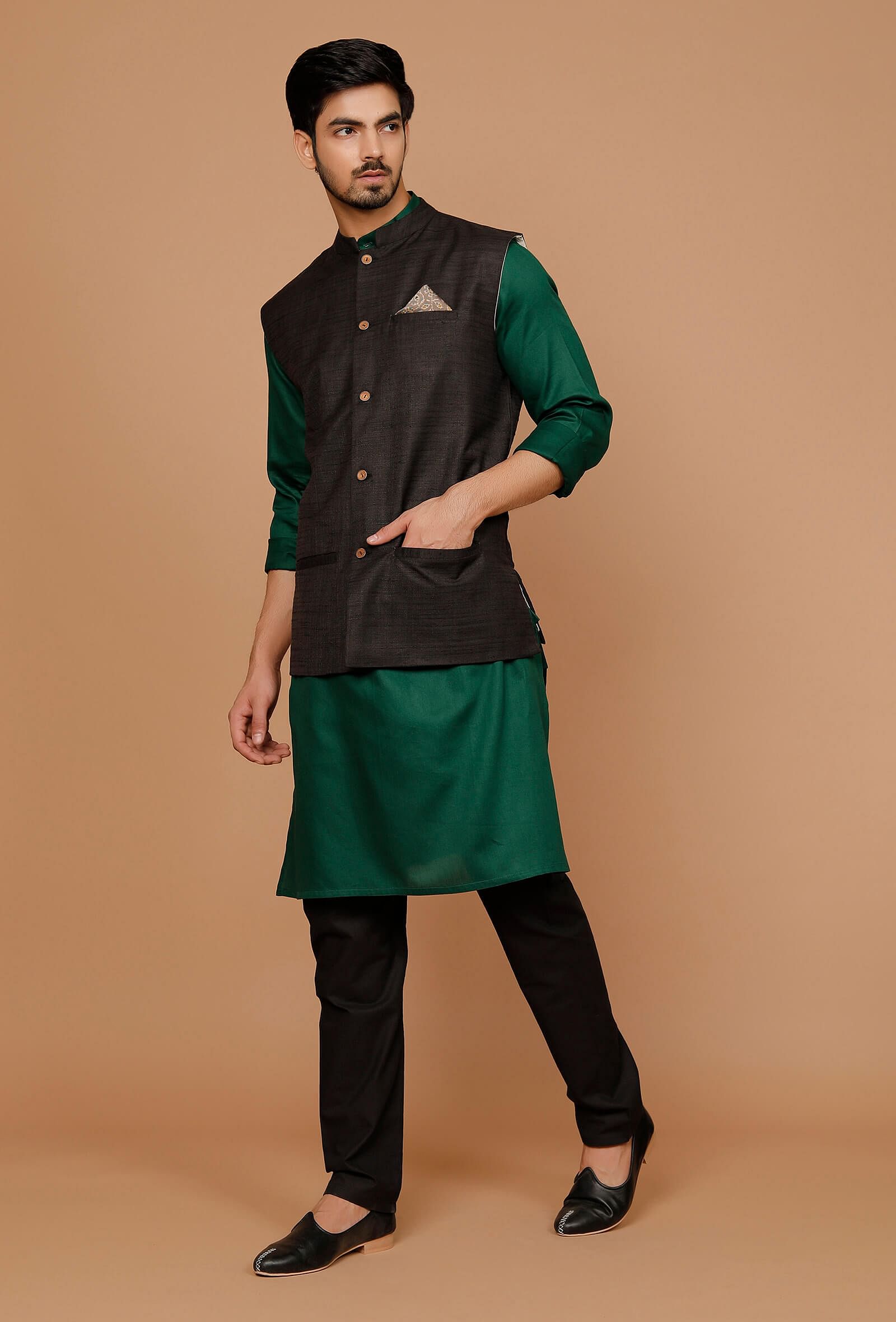 Plain kurta pajama with jacket hot sale