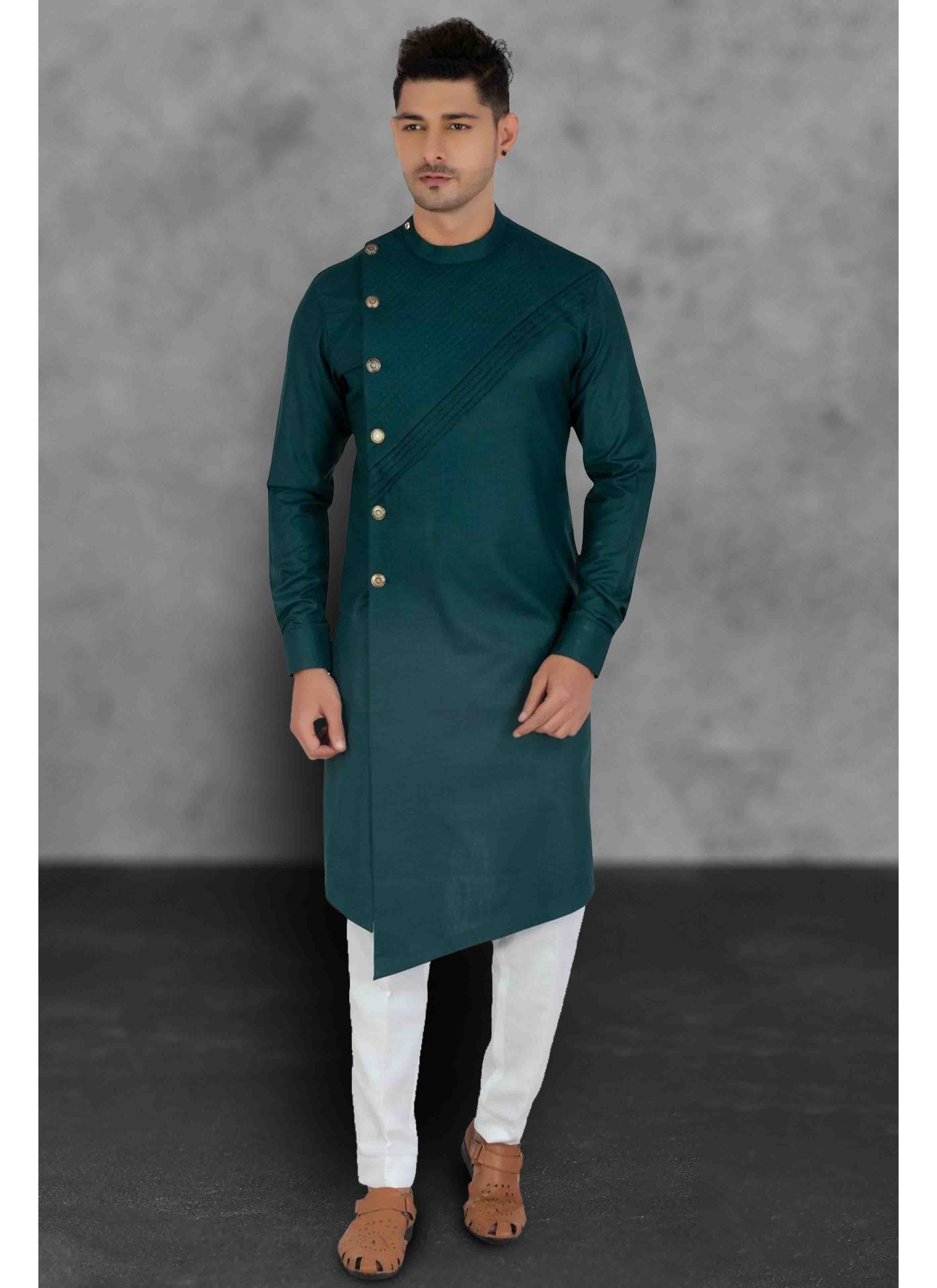 Buy Green Reception Cotton Kurta Pyjama Online 172257