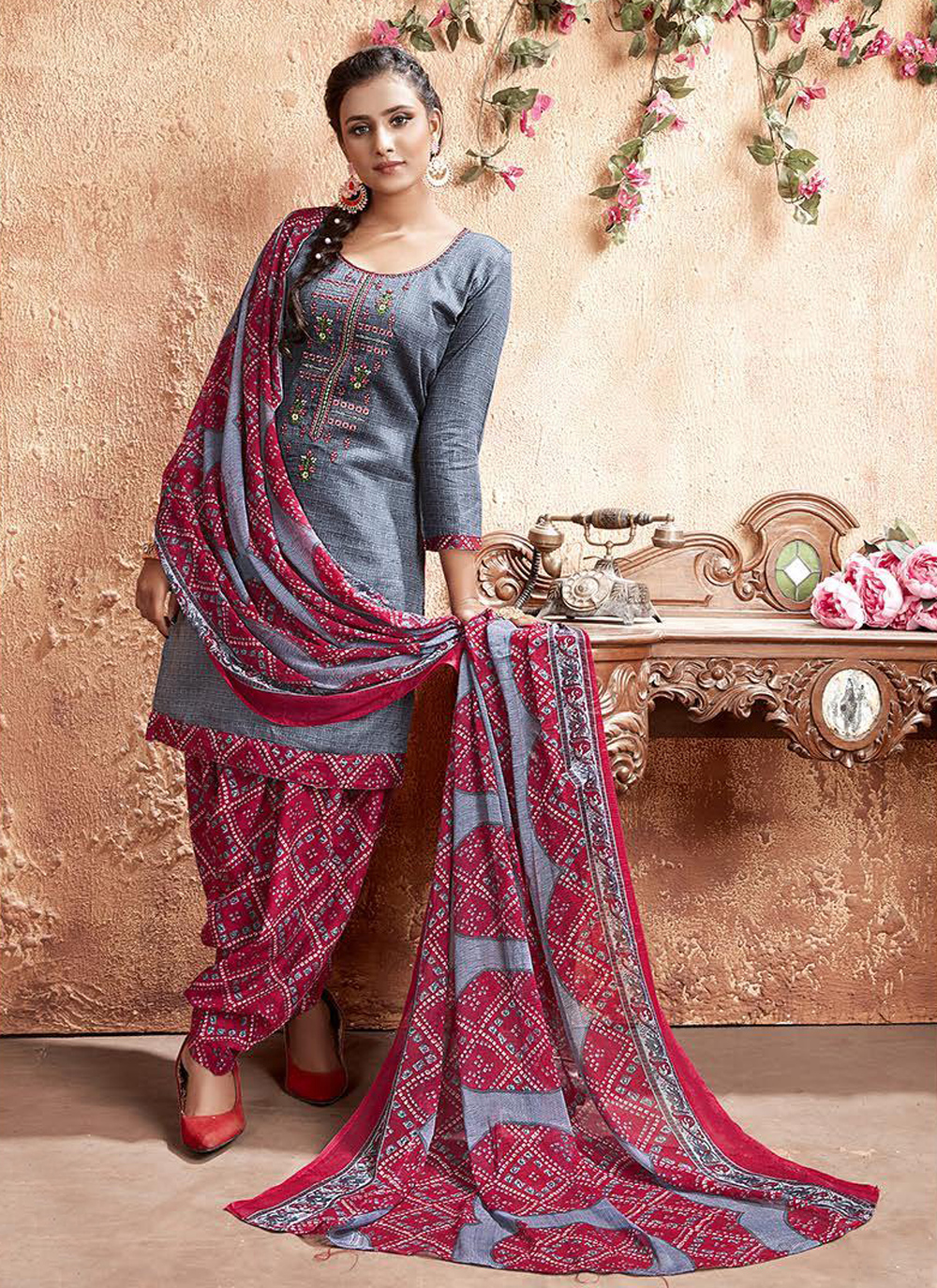 pink and grey punjabi suit