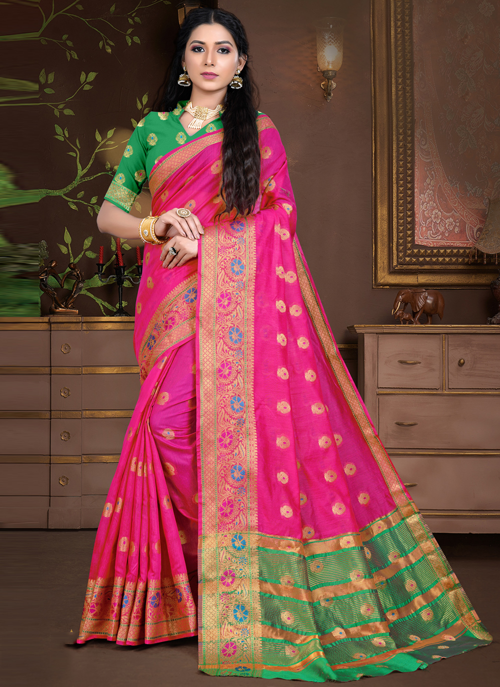 Buy Hot Pink Ceremonial Traditional Saree : 173559