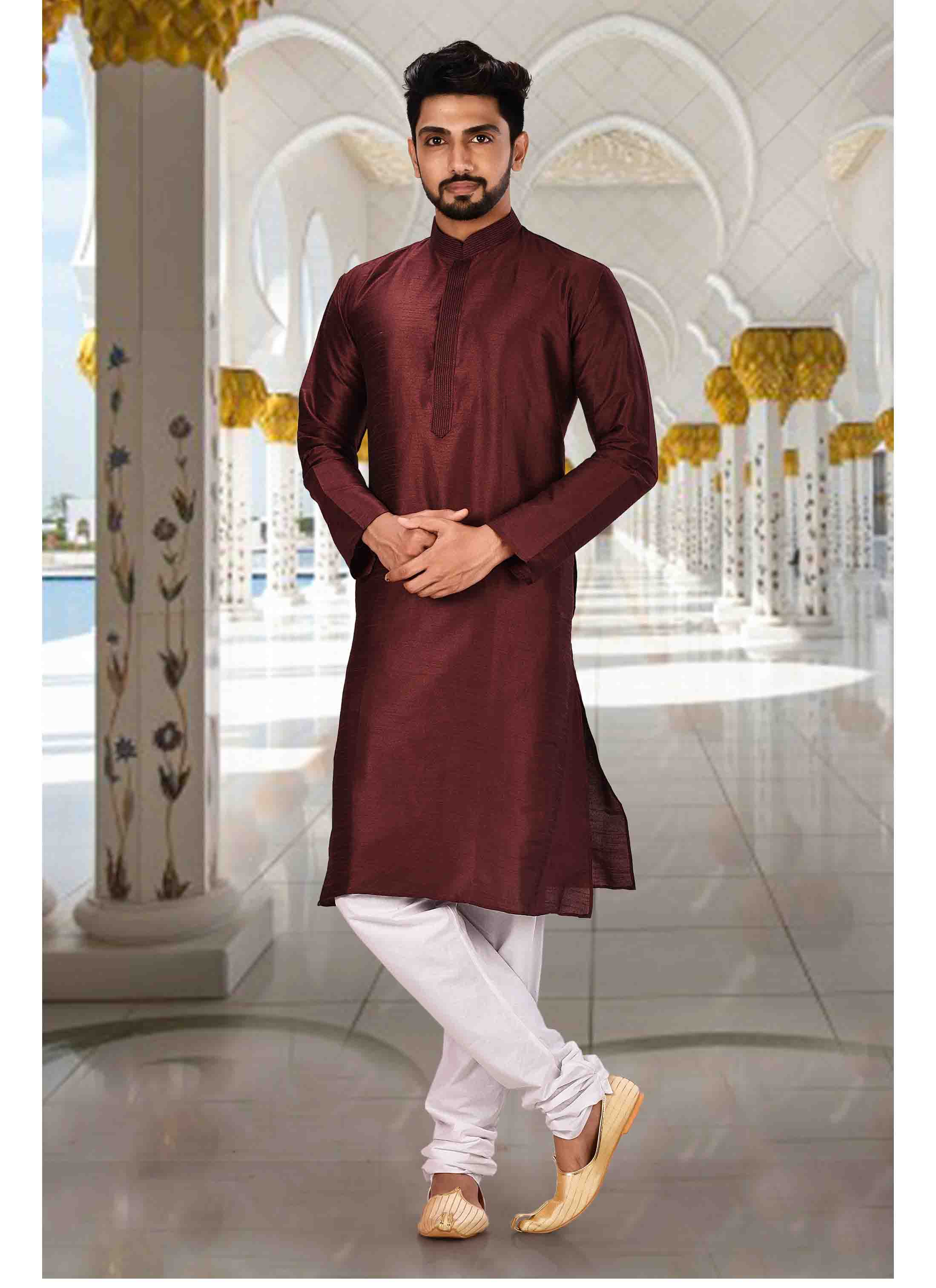 Men Mehndi Green Chikankari Embroidered and Sequence Kurta with Churid –  Jompers