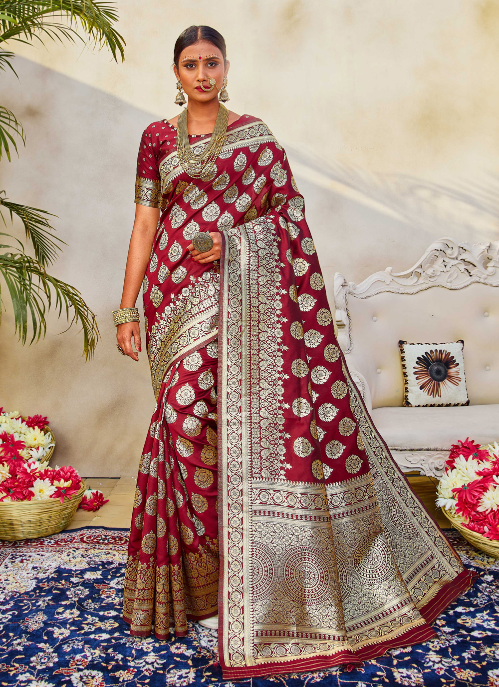 Maroon Festival Art Silk Traditional Saree buy online