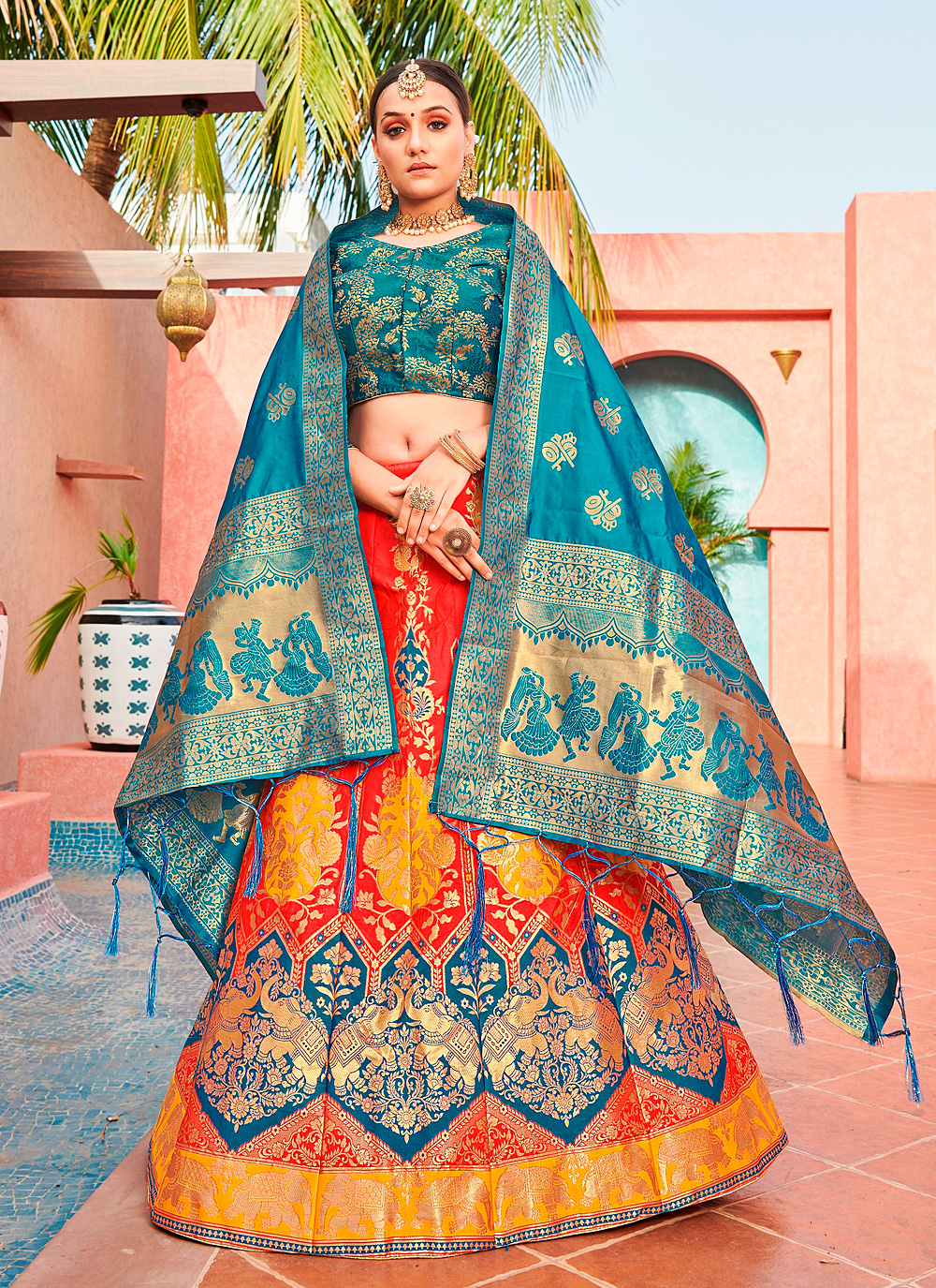 Buy Multi Color Floral Printed Banglory Silk Bridal Lehenga Black Choli And  Dupatta Online from EthnicPlus for ₹3199.00