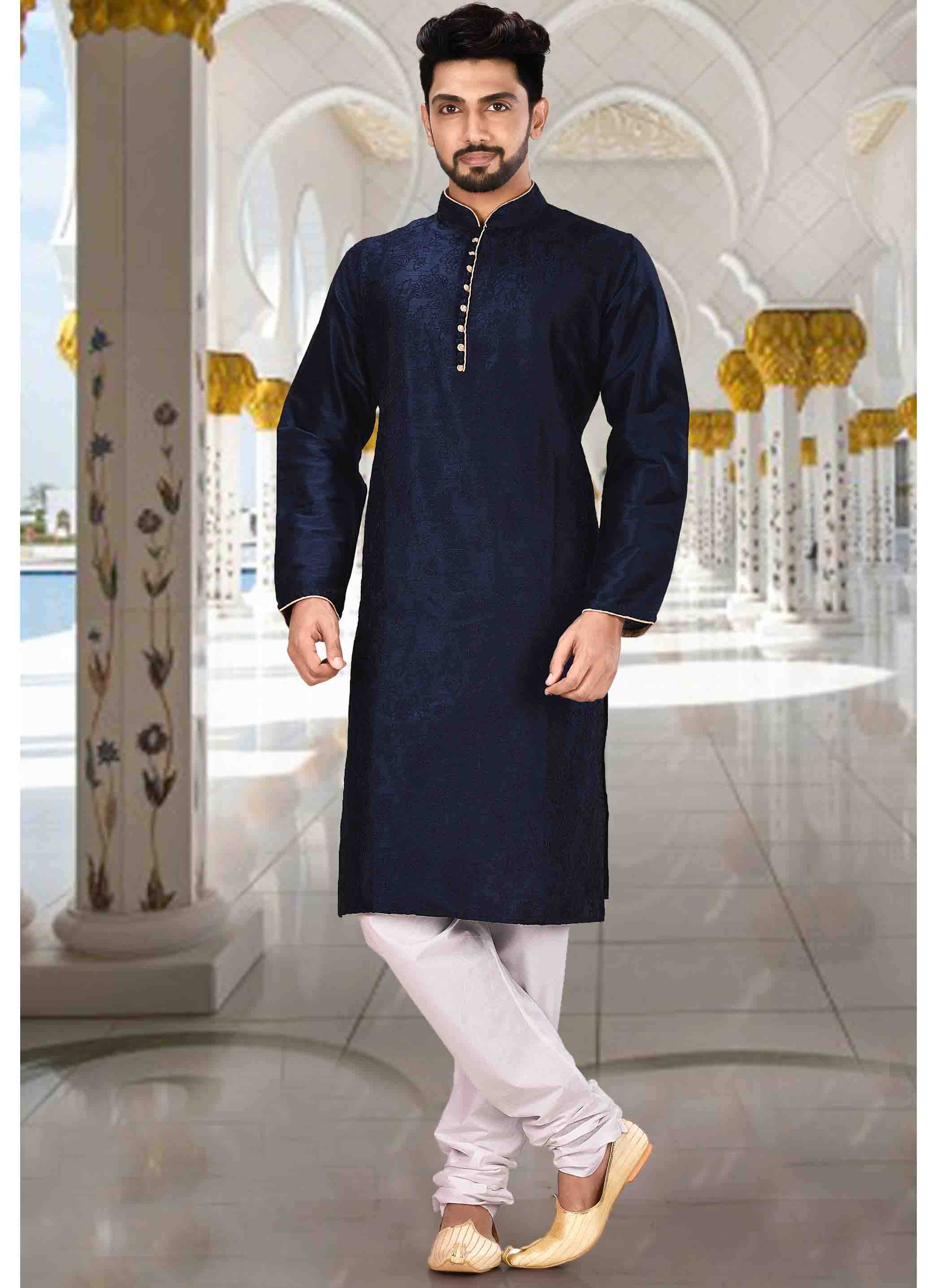 Buy Online Navy Blue Mehndi Kurta Pyjama : 176306