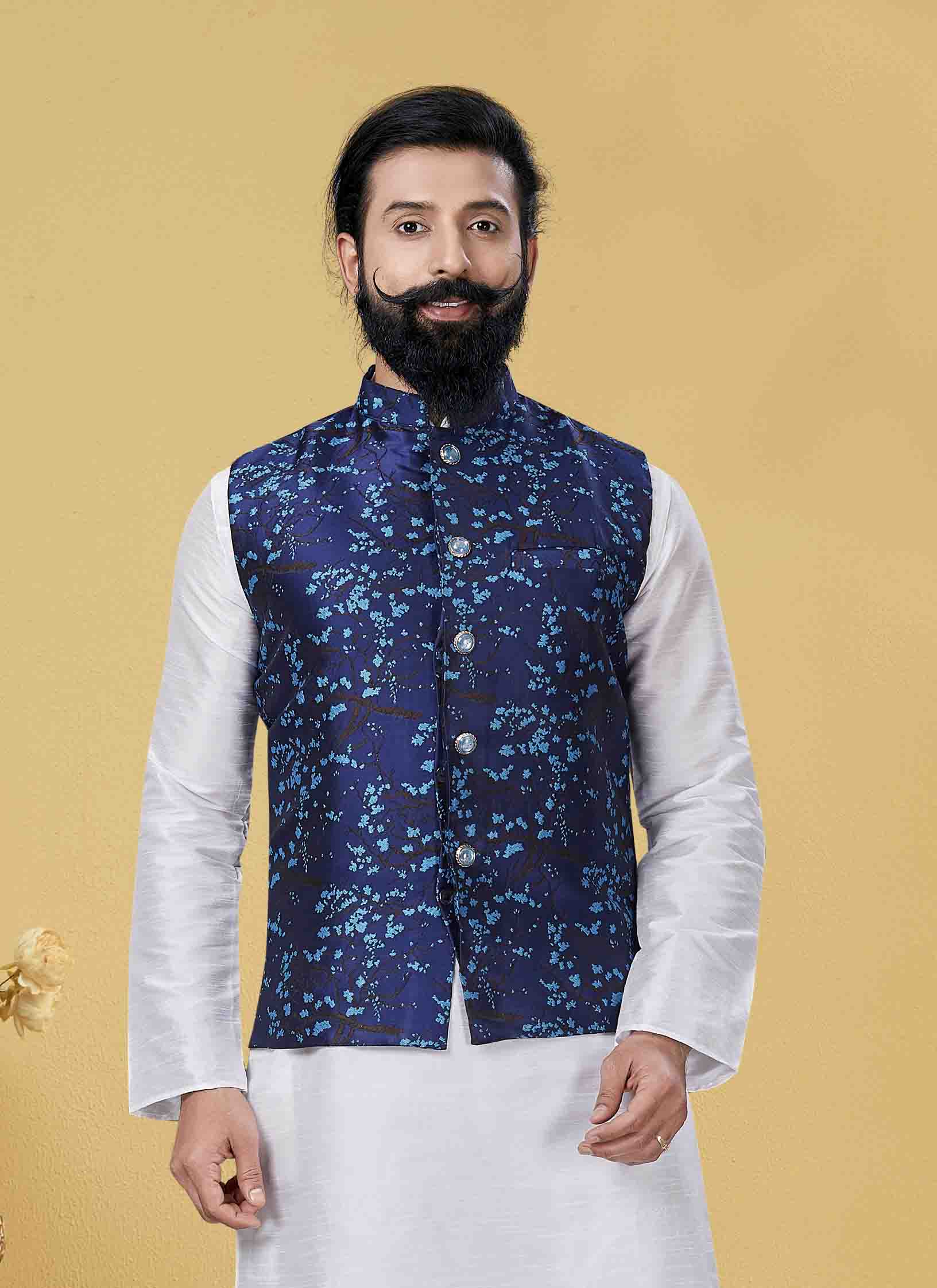 navy blue nehru jacket