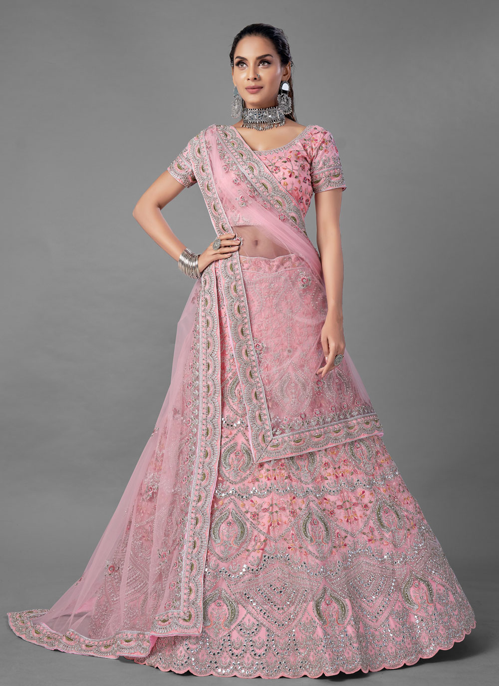 Buy Net Dori Work Lehenga Choli in Pink Online