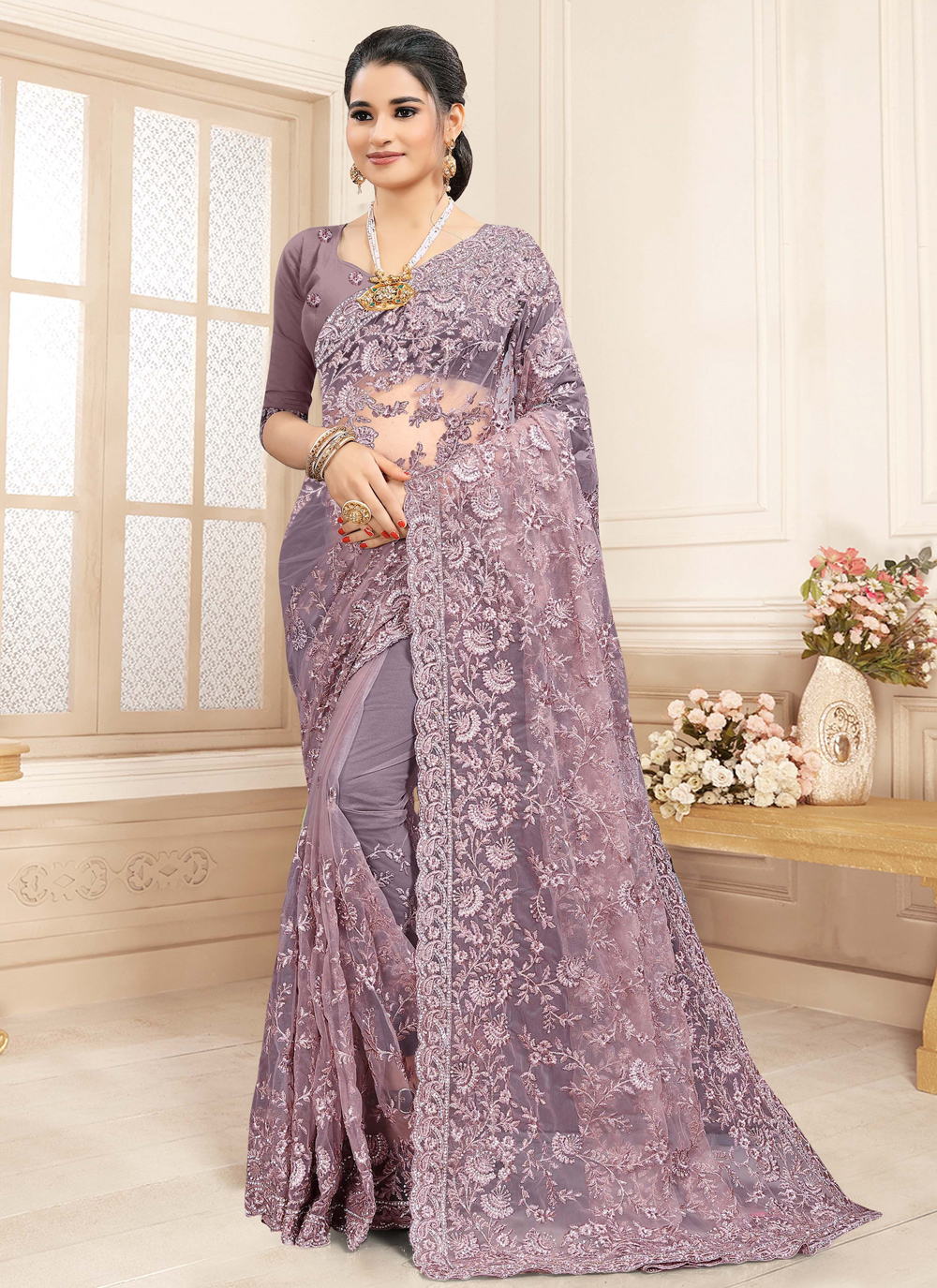 Georgette Sequins Designer Embroidered Saree Lavender – TASARIKA - India's  Most Loved Sarees!