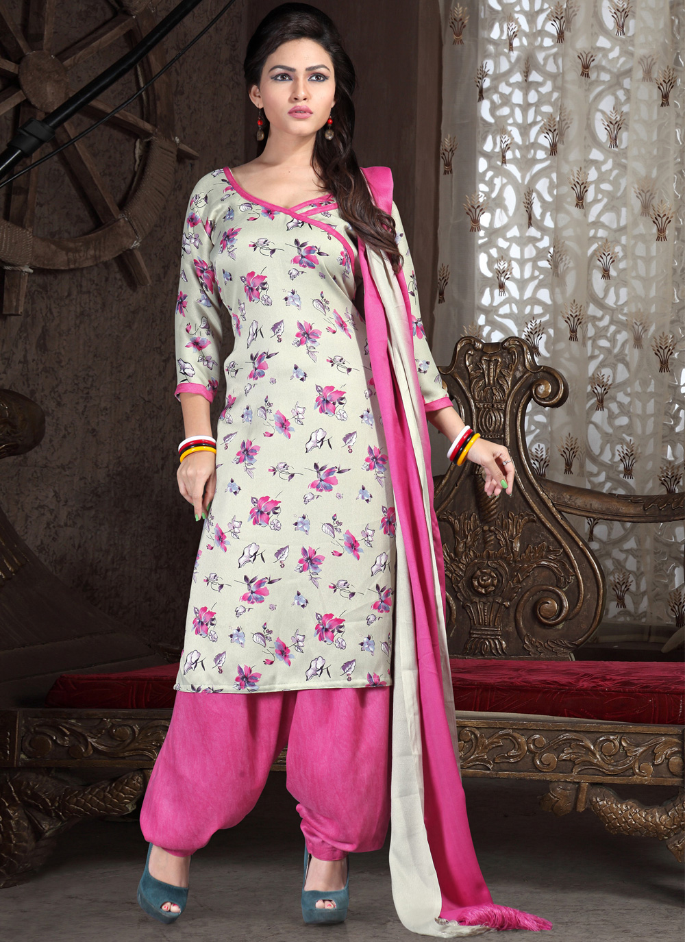 white and pink punjabi suit