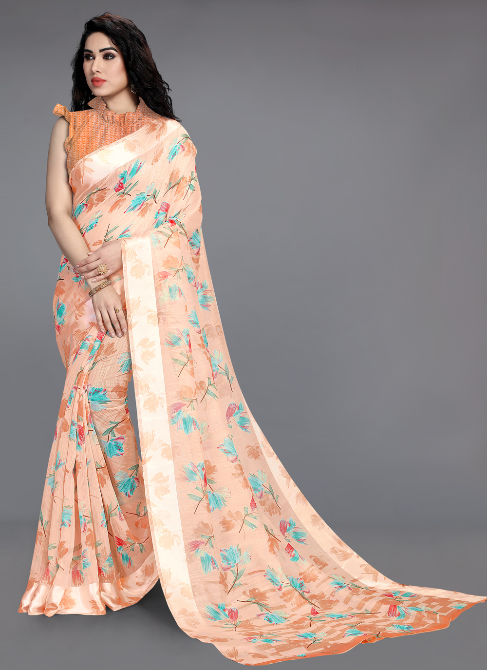 peach colour cotton saree