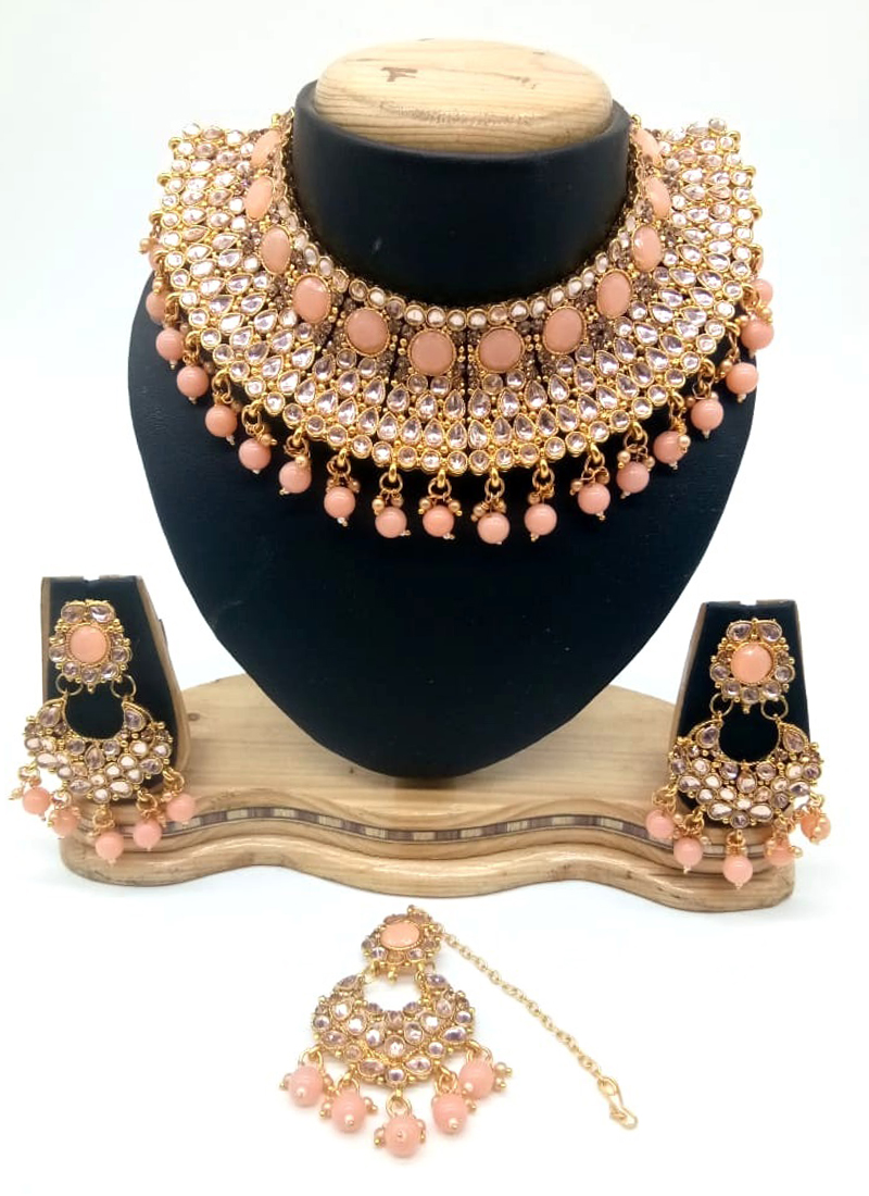 Buy Online Peach Kundan Festival Necklace Set : 189398 -