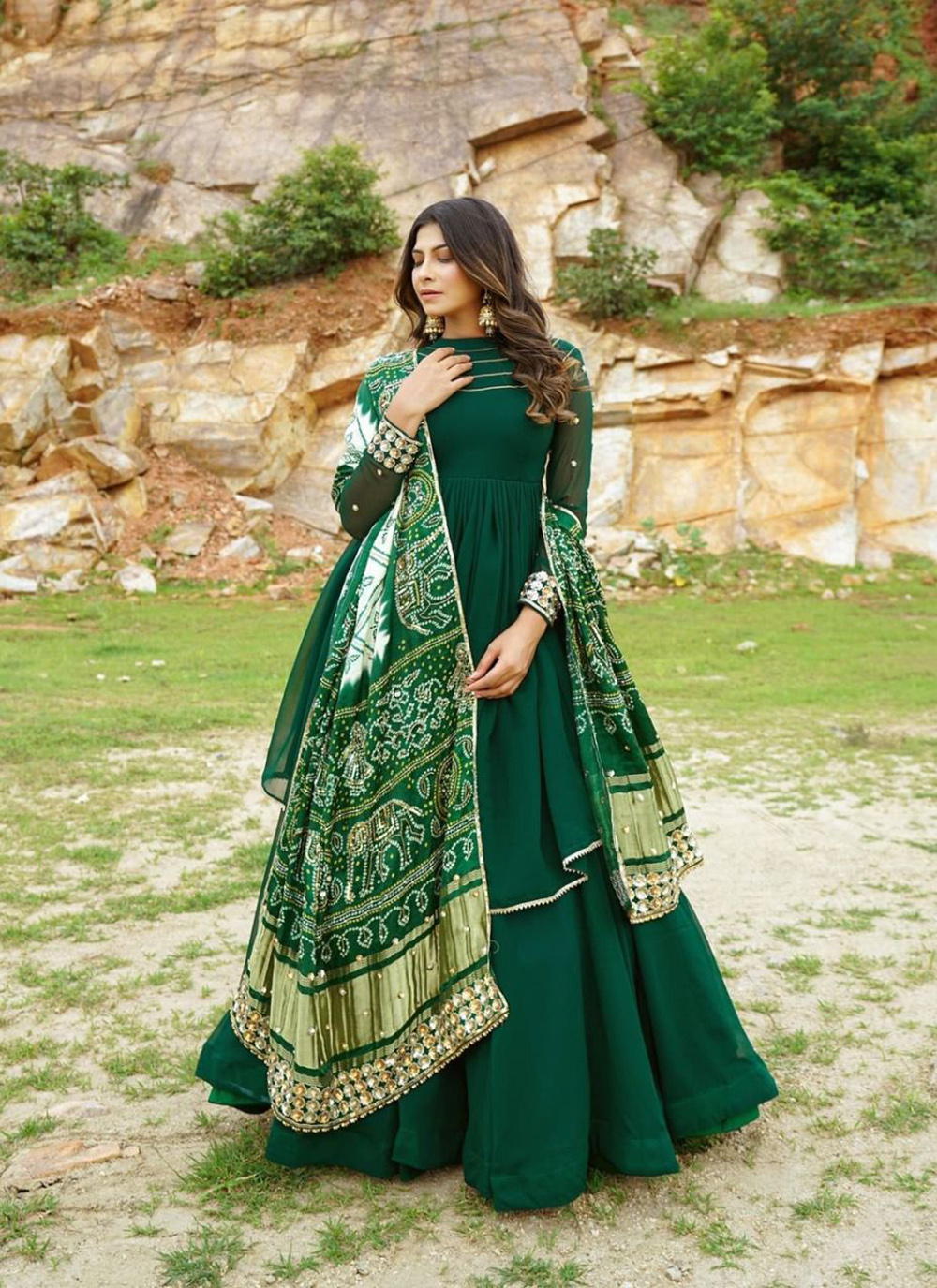 Beige Simple Gowns For Indian Wedding Reception – Gunj Fashion