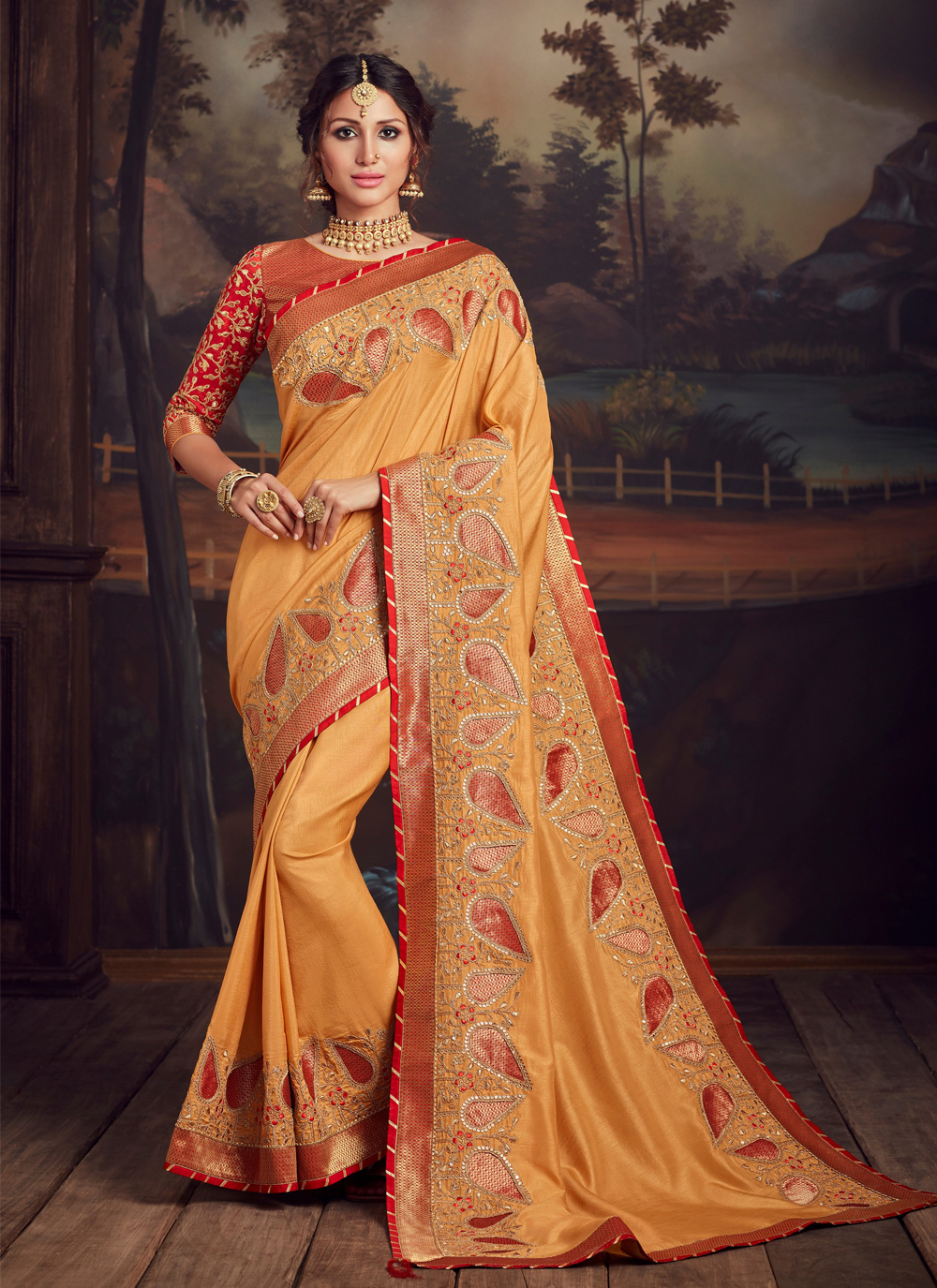 Poly Silk Traditional Designer Saree in Mustard buy online