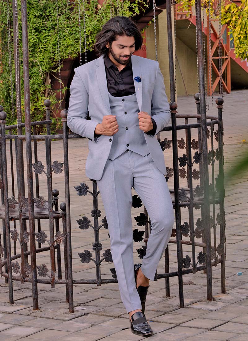 Buy Polyester Grey Jacket Style Suit Online : 188375 -