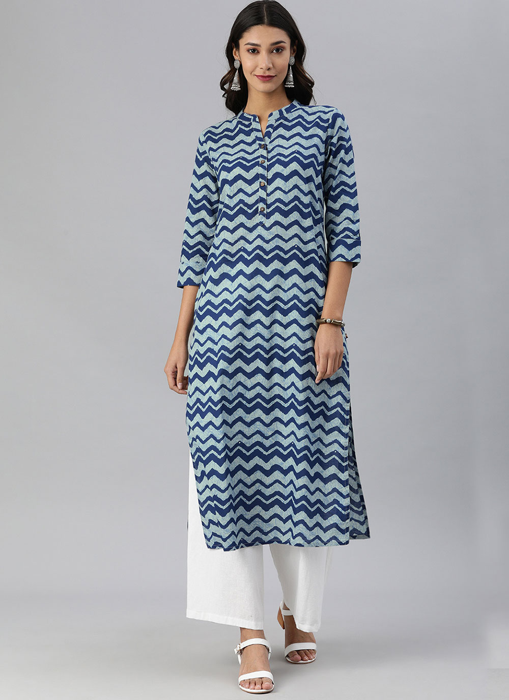 Buy Print Cotton Blue Party Wear Kurti : 196762 