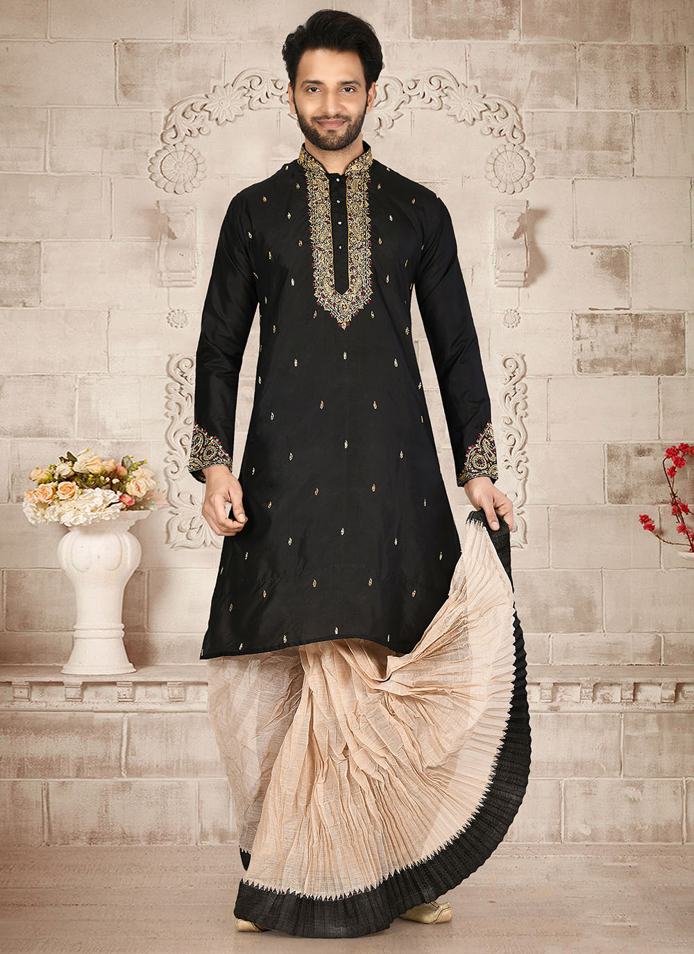 Buy Pure Silk Black Dhoti Kurta Online